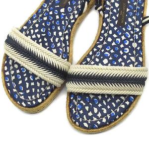ルイヴィトン LOUIS VUITTON エスパドリーユ レースアップ フラット サンダル ナチュラル ネイビー 34.5 約22cm レディース