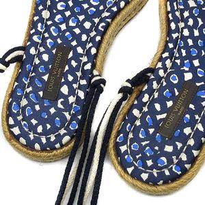 ルイヴィトン LOUIS VUITTON エスパドリーユ レースアップ フラット サンダル ナチュラル ネイビー 34.5 約22cm レディース