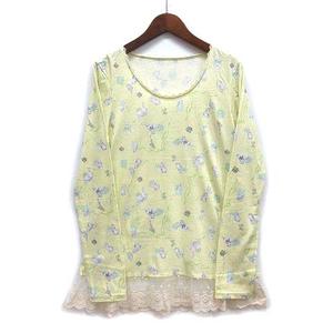 フランシュリッペ franche lippee ねこのプレゼント はみだしレース Tシャツ カットソー 長袖 黄 イエロー M レディース