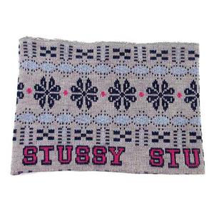 ステューシー STUSSY ニット ネックウォーマー ヘアバンド ターバン 総柄 ノルディック ロゴ グレー ☆AA★ メンズ レディース
