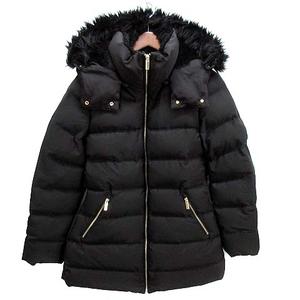 ザラ ZARA ダウンコート ウエストマーク フード ファー ブラック 黒 M