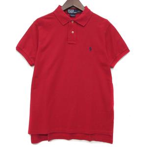 ポロ バイ ラルフローレン Polo by Ralph Lauren 鹿の子 ポロシャツ 半袖 カスタムフィット ワンポイント レッド 赤 M ☆AA★ メンズ