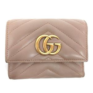 GUCCI GGマーモントレザー三つ折り財布ウォレットベージュ