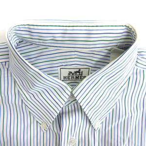 エルメス HERMES ボタンダウン シャツ 長袖 ストライプ 41 ホワイト