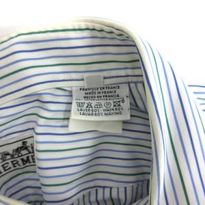 エルメス HERMES ボタンダウン シャツ 長袖 ストライプ 41 ホワイト
