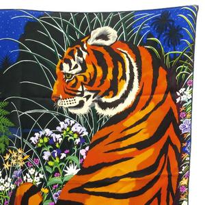 エルメス HERMES TYGER TYGER Alice Shirley タイガータイガー 柄 カレ 90 スカーフ 総柄 シルク ブルー系 ☆AA★ レディース