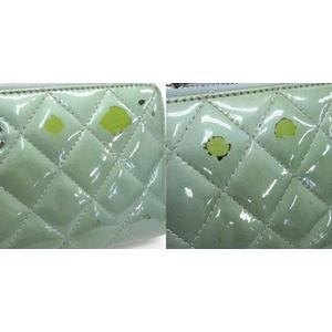 CHANEL シャネル L字ファスナー 長財布 グリーン系 エナメル シャネル CHANEL マトラッセ ココマーク 長財布 L字ファスナー
