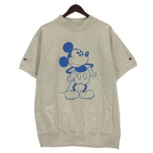 チャンピオン CHAMPION × Disney ミッキー プリント REVERSE WEAVE リバースウィーブ トレーナー 半袖 C8-ZG001 グレー L メンズ