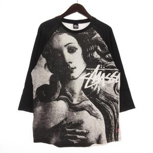ステューシー STUSSY ヴィーナス ラグラン Tシャツ カットソー 七分袖 プリント コットン ブラック L メンズ