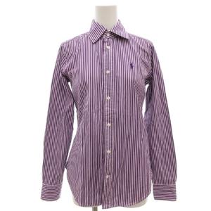 ラルフローレン RALPH LAUREN ストライプシャツ 長袖 ポニー刺繍 ワンポイント 2 紫 パープル 白 ホワイト /GV レディース