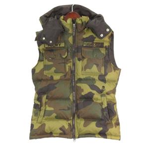 ハイドロゲン HYDROGEN カモフラ ダウンベスト フード スカル M カーキ系 