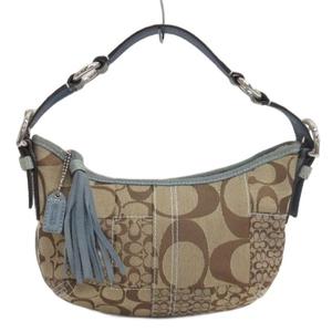 コーチ COACH シグネチャー パッチワーク ハンドバッグ セミショルダー パイソンレザー 3680 ブルー ベージュ レディース