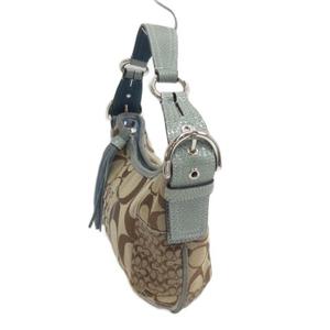 コーチ COACH シグネチャー パッチワーク ハンドバッグ セミショルダー パイソンレザー 3680 ブルー ベージュ レディース
