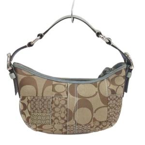 コーチ COACH シグネチャー パッチワーク ハンドバッグ セミショルダー パイソンレザー 3680 ブルー ベージュ レディース