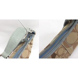 コーチ COACH シグネチャー パッチワーク ハンドバッグ セミショルダー パイソンレザー 3680 ブルー ベージュ レディース