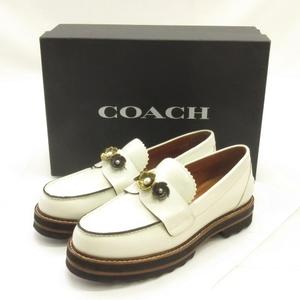 COACH ローファー ホワイトレザー 23cm コーチ COACH LENOX LOAFER レザー ローファー 花モチーフ 23.5cm