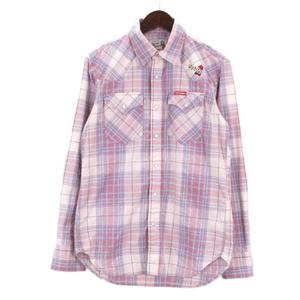 ヒステリックグラマー HYSTERIC GLAMOUR ウエスタン チェック シャツ スカル 長袖 ピンク系 M 02201AH03 ■GY09 メンズ