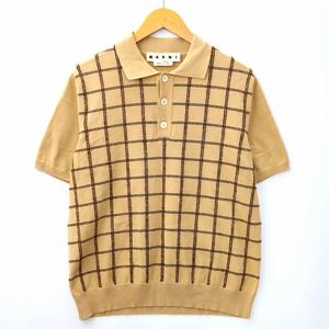 マルニ MARNI 半袖 チェック ニット ポロシャツ 48(M) BEIGE(ベージュ 