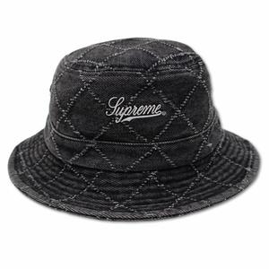 シュプリーム SUPREME 2023AW Punched Denim Crusher パンチ デニム クラッシャー バケットハット 帽子 M~L BLACK(ブラック) メンズ