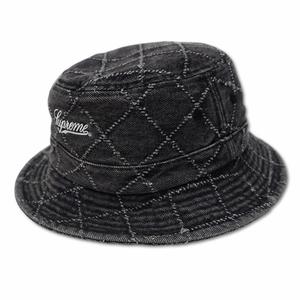 シュプリーム SUPREME 2023AW Punched Denim Crusher パンチ デニム クラッシャー バケットハット 帽子 M～L BLACK(ブラック) メンズ