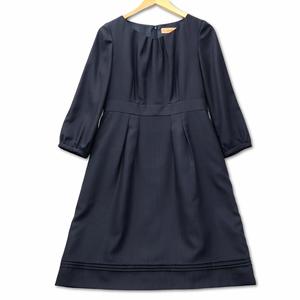 スーナウーナ Sunauna ノーカラー タック入り ワンピース 38 ネイビー レディース