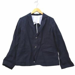 ヒューマンウーマン HUMAN WOMAN リネン シングル テーラード ジャケット M ネイビー レディース