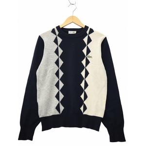 ラコステ LACOSTE CHEMISE シュミーズ 90s ヴィンテージ クルーネック 長袖 ハイゲージ ニット セーター BLACK × BEIGE ブラック × ベージュ メンズ