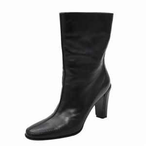 エルメス HERMES 24.5cm〜25cm レザー セットバックヒール ショートブーツ 38 BLACK ブラック メンズ