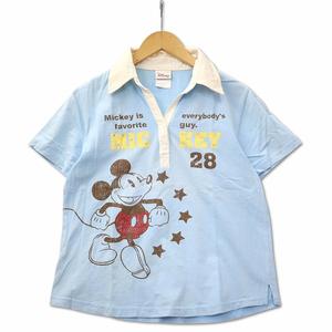 ディズニー Disney ミッキーマウス 半袖 ラインストーン ポロシャツ 水色 L レディース