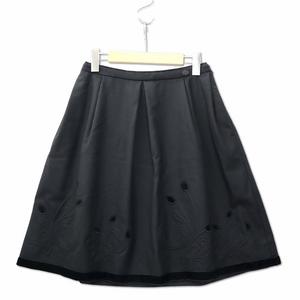 フォクシー FOXEY ベルベットリボン ステッチ使い フレア ウールスカート ブラック 40 (約M) レディース