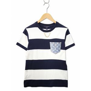 ルイヴィトン LOUIS VUITTON クルーネック 半袖 モノグラム・デニム ポケット ボーダー Tシャツ S NAVY/WHITE(ネイビー/ホワイト) メンズ