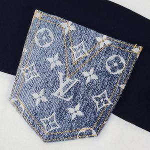 ルイヴィトン LOUIS VUITTON クルーネック 半袖 モノグラム・デニム ポケット ボーダー Tシャツ S NAVY/WHITE(ネイビー/ホワイト) メンズ