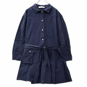 ザラ ZARA コットン プリーツスカート 切り替え シャツ ワンピース 140 ネイビー キッズ