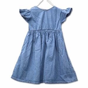 apres les cours Vネック フリルスリーブ デニム ワンピース 100 インディゴ キッズ