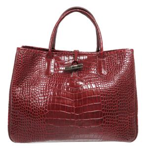 美品✨ロンシャン ロゾ ワンショルダーバッグ クロコ型押し 赤茶 ロンシャン LONGCHAMP ロゾ トートバッグ ハンドバッグ クロコ型