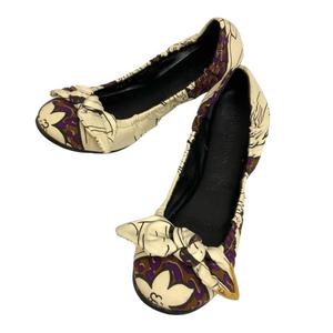 ルイヴィトン LOUIS VUITTON バレエシューズ フラットシューズ リボン 花柄 37 白 ホワイト 紫 パープル レディース