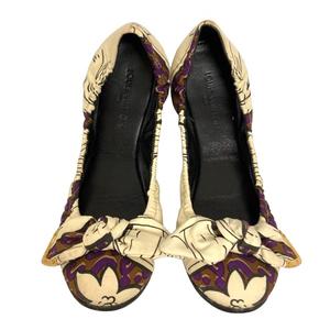 ルイヴィトン LOUIS VUITTON バレエシューズ フラットシューズ リボン 花柄 37 白 ホワイト 紫 パープル レディース