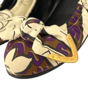 ルイヴィトン LOUIS VUITTON バレエシューズ フラットシューズ リボン 花柄 37 白 ホワイト 紫 パープル レディース