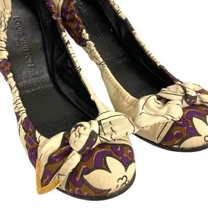 ルイヴィトン LOUIS VUITTON バレエシューズ フラットシューズ リボン 花柄 37 白 ホワイト 紫 パープル レディース