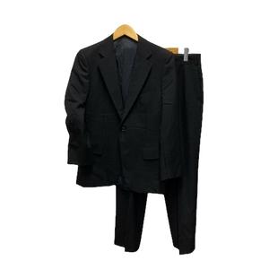 バーバリー ロンドン BURBERRY LONDON スーツ セットアップ シングル ビジネス フォーマル ストライプ ジャケット パンツ 羊毛 日本製 L 黒 ブラック メンズ