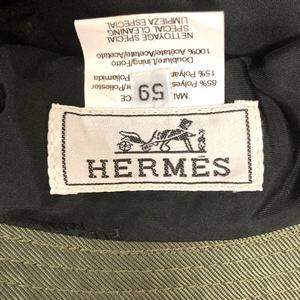 エルメス HERMES バケットハット 帽子 Hロゴ ライン 刺繍 59 緑 カーキ レディース