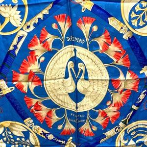 エルメス HERMES DAIMYO PRINCES DO SOLEIL LEVANT スカーフ カレ90 大名 日出る国の皇子 シルク 青 ブルー レディース