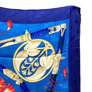 エルメス HERMES DAIMYO PRINCES DO SOLEIL LEVANT スカーフ カレ90 大名 日出る国の皇子 シルク 青 ブルー レディース