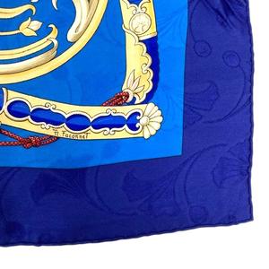 エルメス HERMES DAIMYO PRINCES DO SOLEIL LEVANT スカーフ カレ90 大名 日出る国の皇子 シルク 青 ブルー レディース