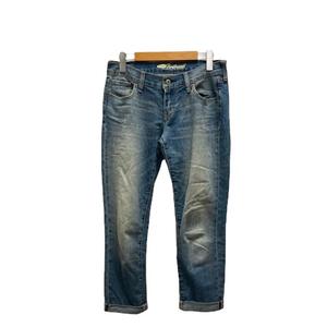 オールドネイビー OLD NAVY デニム ジーンズ ウォッシュ加工  ダメージ加工 ワンポイント ロゴ  Ｌ インディゴブルー レディース