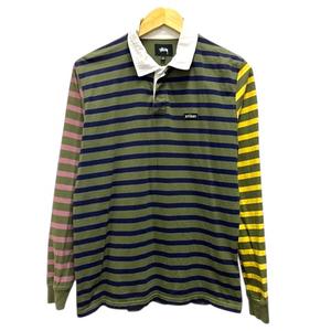 ステューシー STUSSY ポロシャツ ロンT ボーダー コットン ワンポイントロゴ 長袖 S 緑 グリーン メンズ