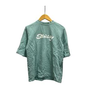 ステューシー STUSSY Tシャツ 半袖 クルーネック ロゴプリント コットン M ミントグリーン 白 ホワイト レディース