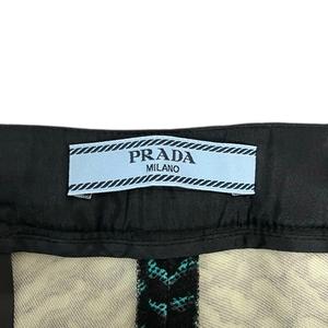 プラダ PRADA パンツ ボトムス スラックス ウール混 ストレッチ 総柄 40 青 ブルー 黒 ブラック レディース