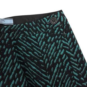 プラダ PRADA パンツ ボトムス スラックス ウール混 ストレッチ 総柄 40 青 ブルー 黒 ブラック レディース