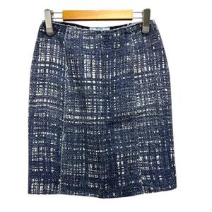 プラダ PRADA スカート 台形 タイト リネン混 ツイード ひざ丈 36S 青 ブルー レディース